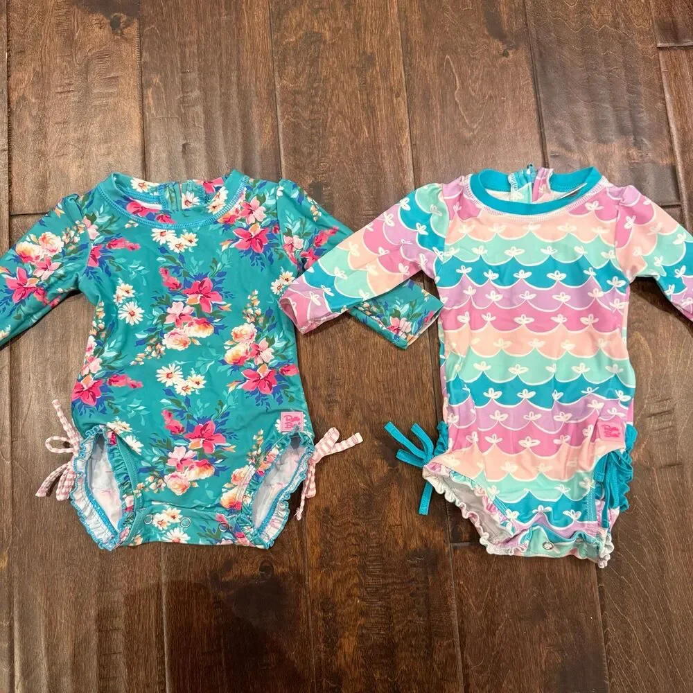 Ruffle Butts Mermaid Floral Long Sleeve One Piece Rash Guard Lot 3-6 Months